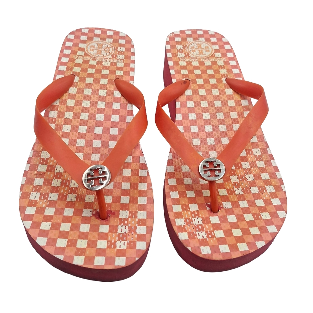 Tory Burch Gingham Platform Flip Flop Sandals - Picture 2 of 8